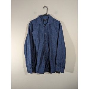 John Varvatos M/L Navy Blue Floral Button Down Slim Fit Shirt Men Size 16 34/35